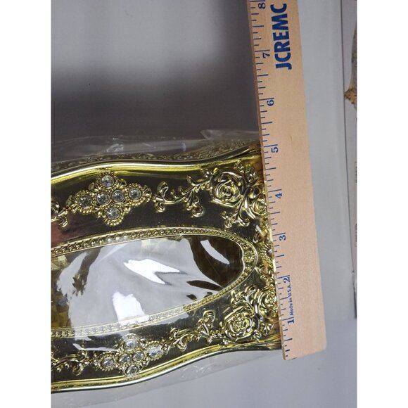 European Style Gold Tissue Box Ornamental Gold Toned Grandma Decor Deadstock - Picture 9 of 10
